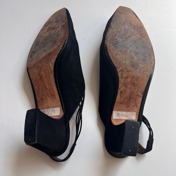 Vintage 90s Black Suede Leather Slingback Mules Heels Size‎ 10 Victorian Gothic - Picture 6 of 10